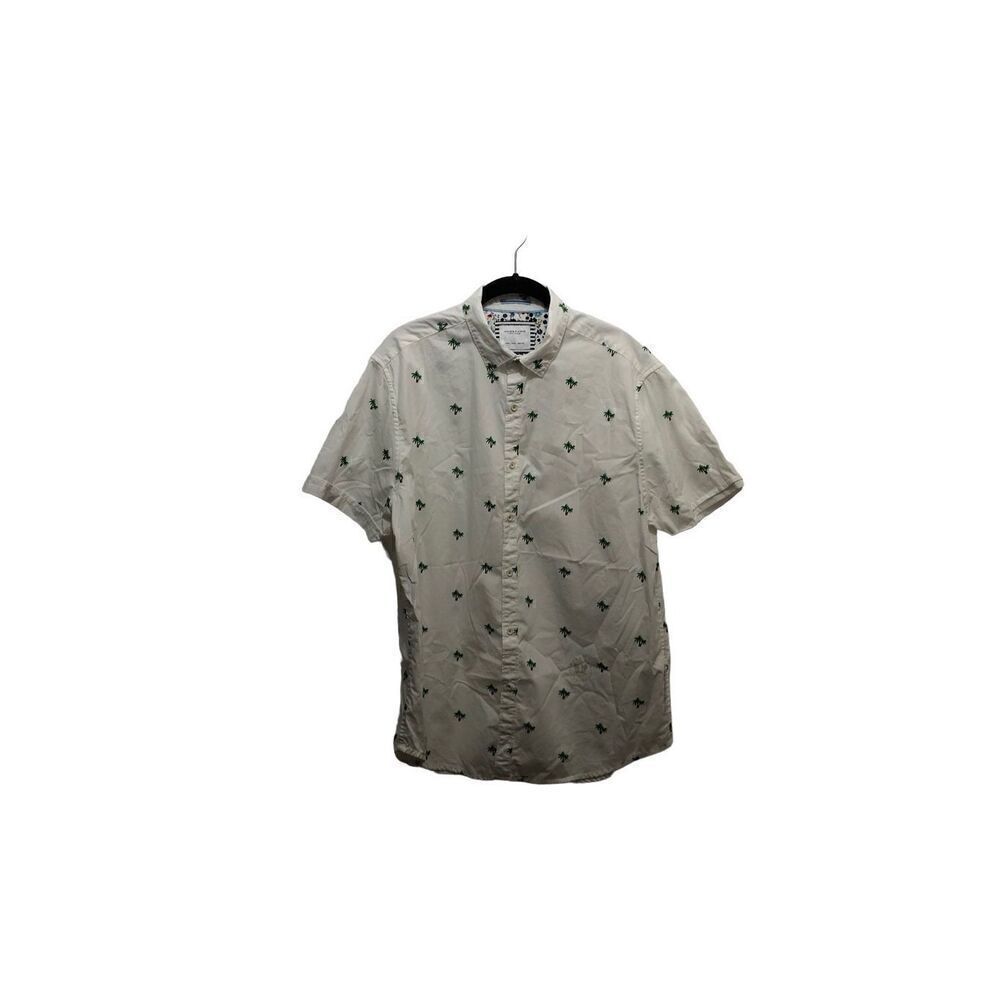 Denim & Flower Ricky Singh Men's White Palm Tree Print Short-Sleeve Button Down